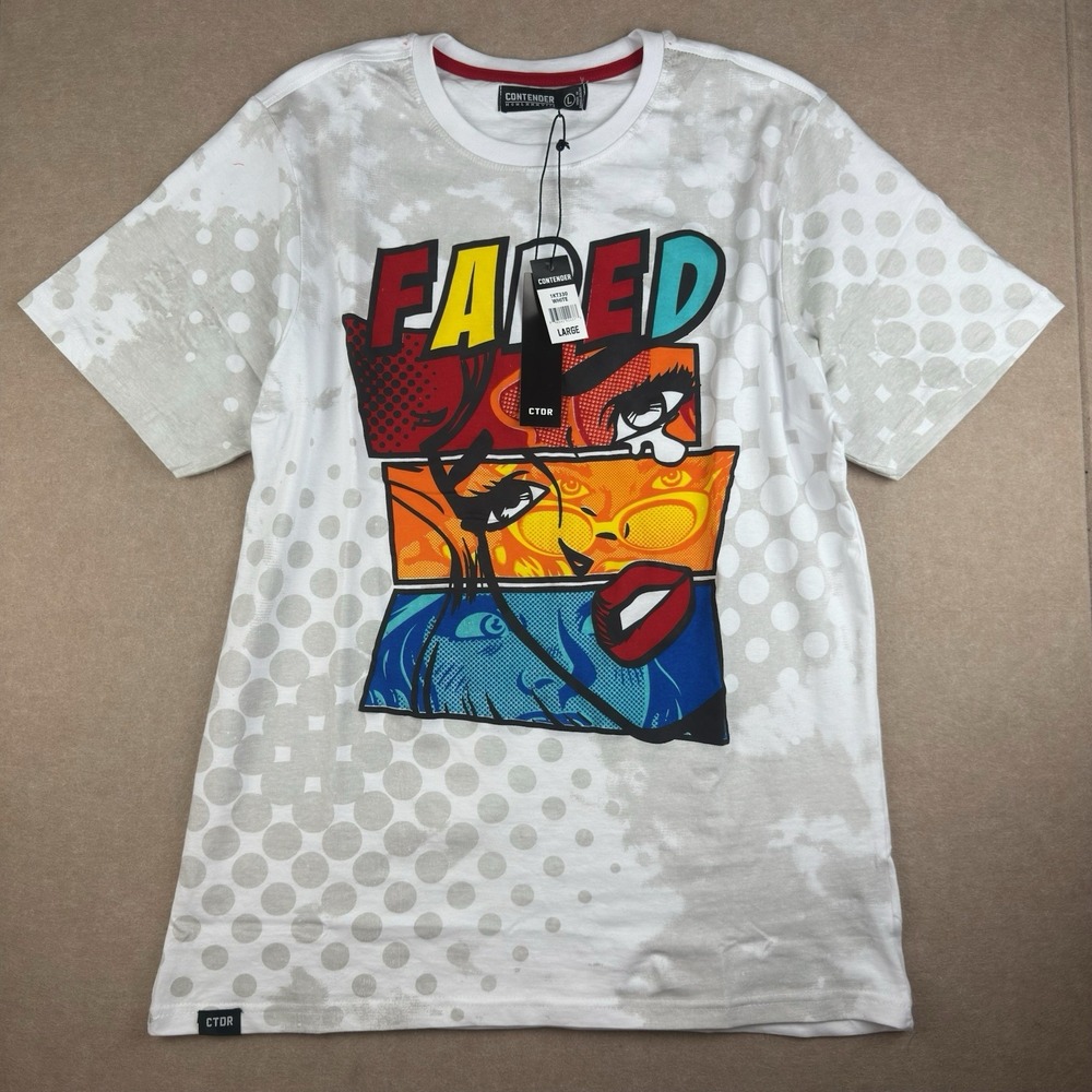 Contender Shirt Mens‎ L White Faded Comic Pop Art Graphic Tee Urban Streetwear